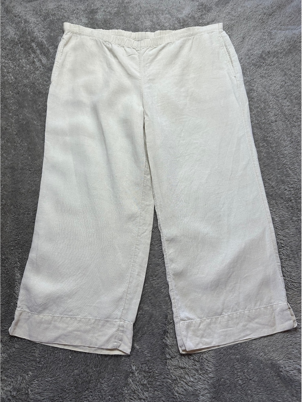 J.Jill 100% Pure Linen Pull-On Elastic Waist Pants - Neutral Flax / Oatmeal